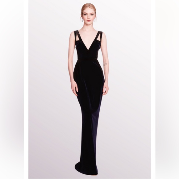 Marchesa Notte***Navy + Black Velvet Maxi Dress***Size 4 $895 CURRENT NWT - Picture 1 of 12